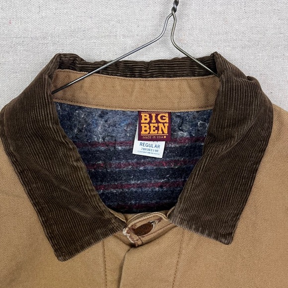 Vintage 90s Big Ben Mens Tan Canvas Chore Coat Blanket Lined Work Jacket 44 - Picture 4 of 9